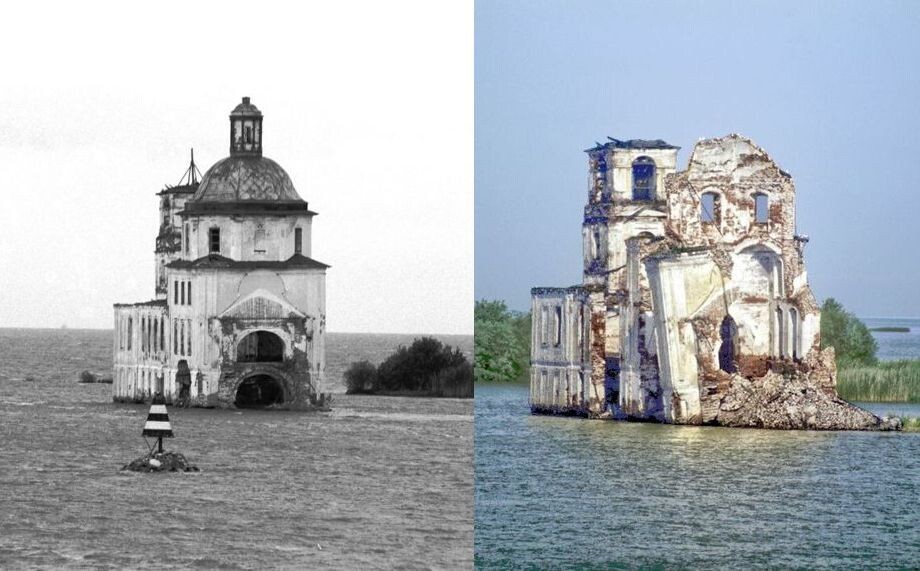Церковь Рождества Христова в Крохино (Белозерский район Вологодской области). Фото У. Брумфилда. 1991 год и 2007 год. Источник: cultinfo.ru/brumfield/photoarchive
