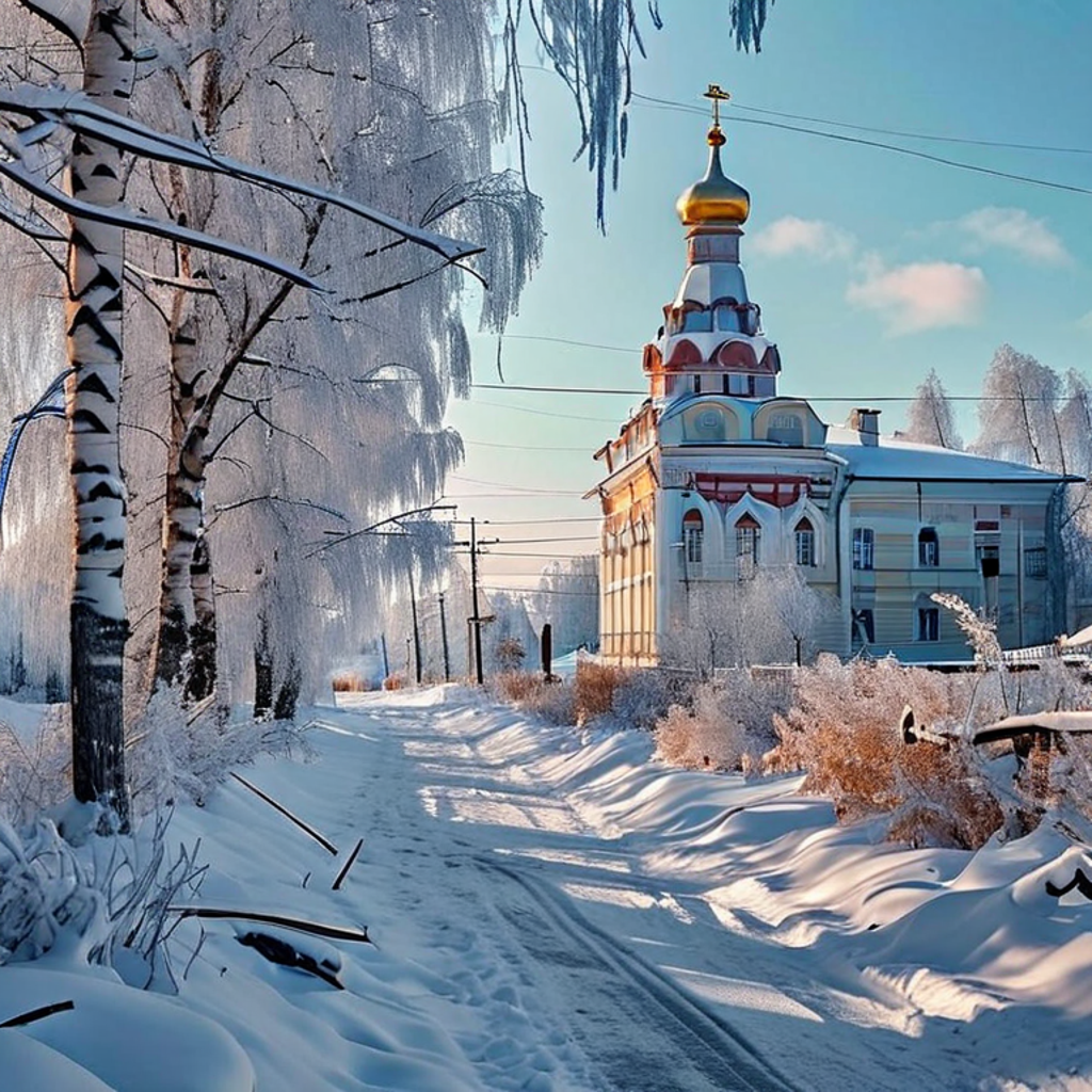 Шатровая церковь зимой, ИИ-скрин