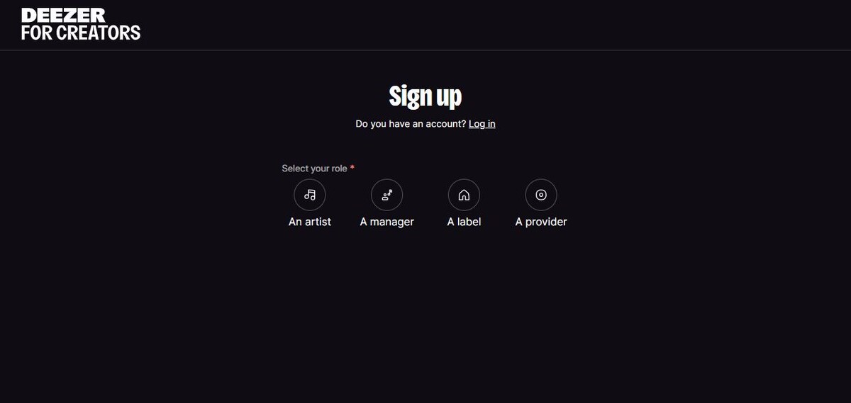 Окно регистрации в Deezer
