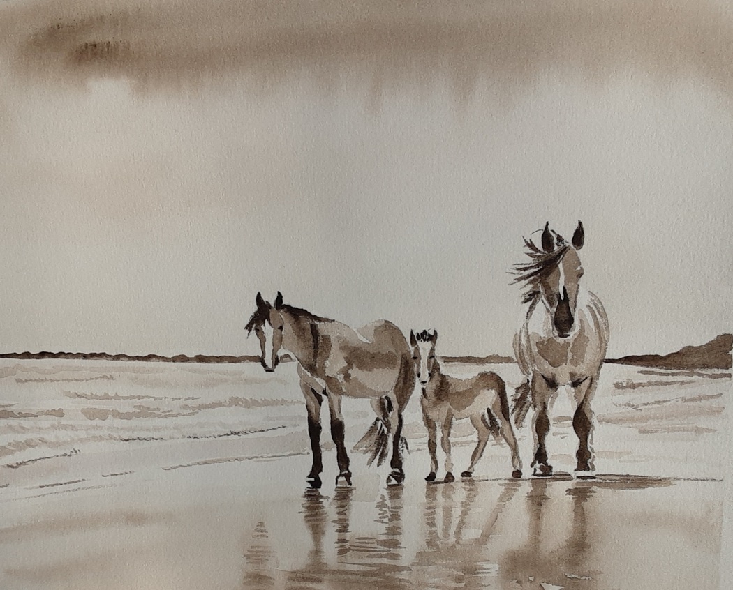 "СЕМЬЯ", монохромная акварель, бумага