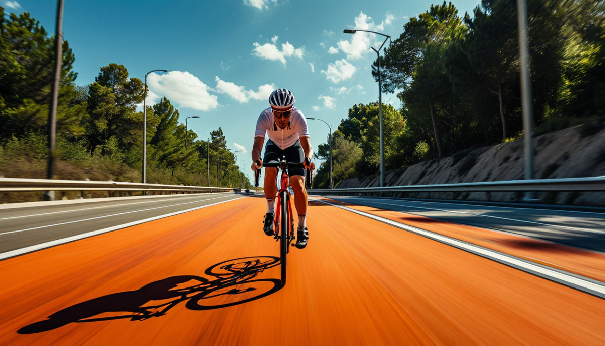 Велосипедист едет по автомагистрали