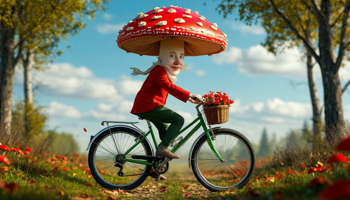 Человек - гриб на велосипеде :)