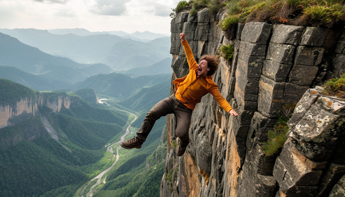 Турист летит в пропасть