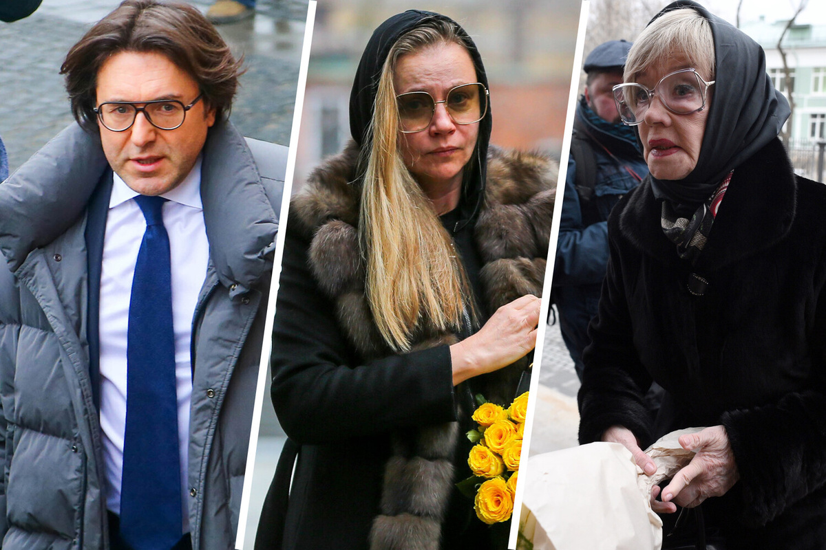 Андрей Малахов, Мария Миронова и Вера Алентова на церемонии прощания с народной артисткой РСФСР Ларисой Голубкиной в Храме святителя Николая на Трех Горах в Москве, 25 марта 2025 года ©Агентство «Москва»/РИА Новости  📷