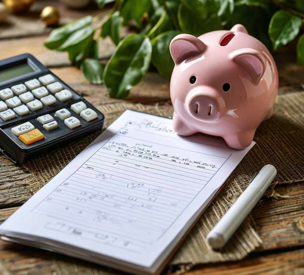 Копилка, блокнот и калькулятор. Фантазия