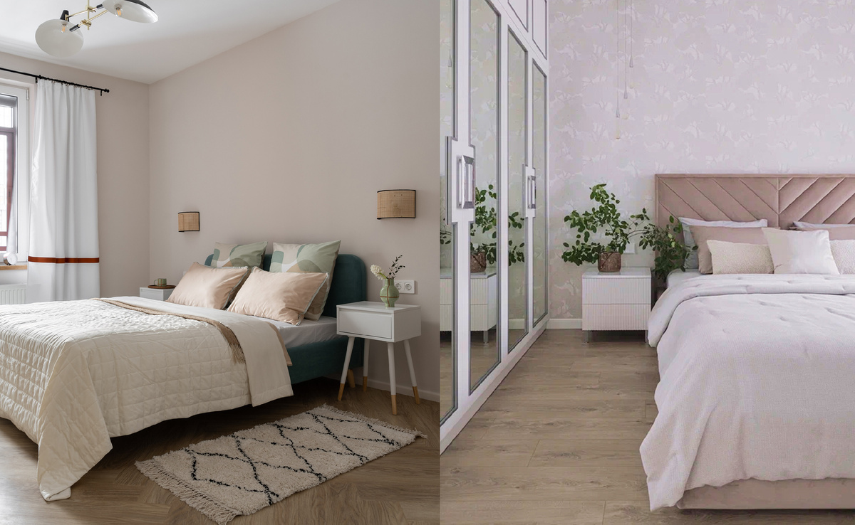 Интерьеры спален в пастельных тонах с красками и обоями от LOYMINA Group