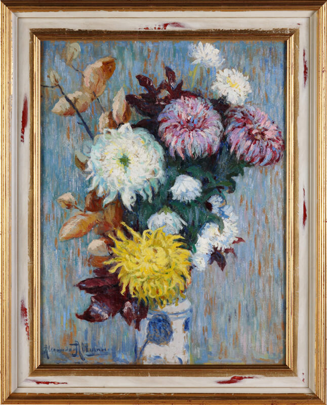 Букет астр. Первая четверть ХХ в., материалы: холст, масло, размеры: 65,1 × 49,7 см. Источник: https://egorovs.art/