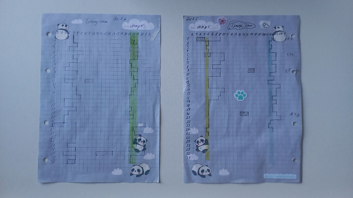 Трекеры Режима дня март 2024 (слева) и март 2025 (справа)