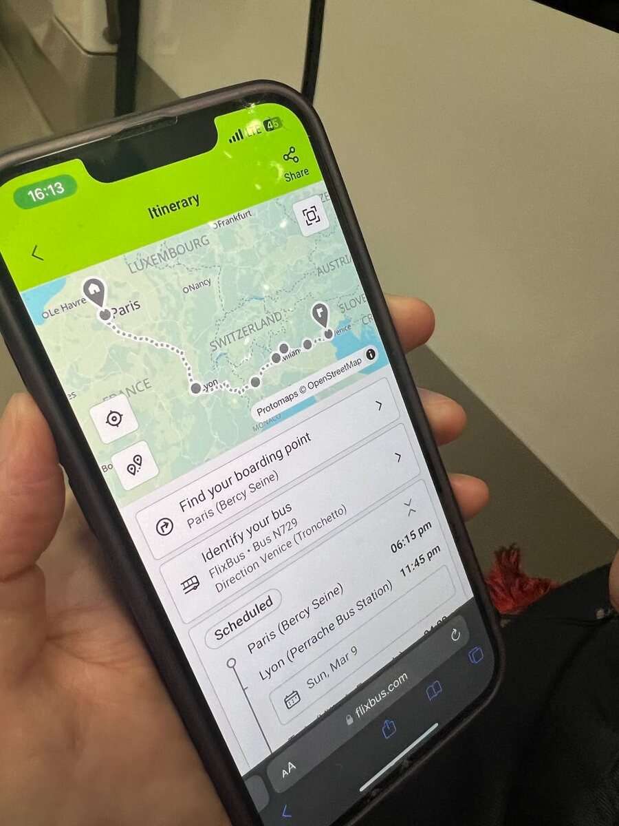 Маршрут ночного автобуса Париж - Венеция