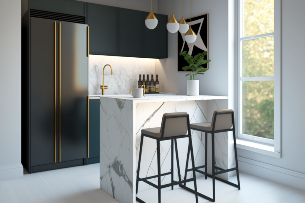    Функциональный дизайн интерьера однокомнатной квартиры с островом Keri