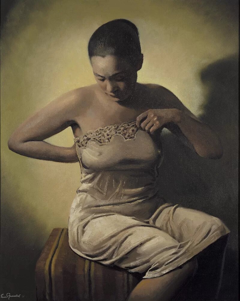 Эрнст Нойшуль. «Женщина в рубашке». 1931 г. Холст, масло. Размер: 100×81 см. Государственный музей изобразительных искусств имени А.С. Пушкина, Москва.
