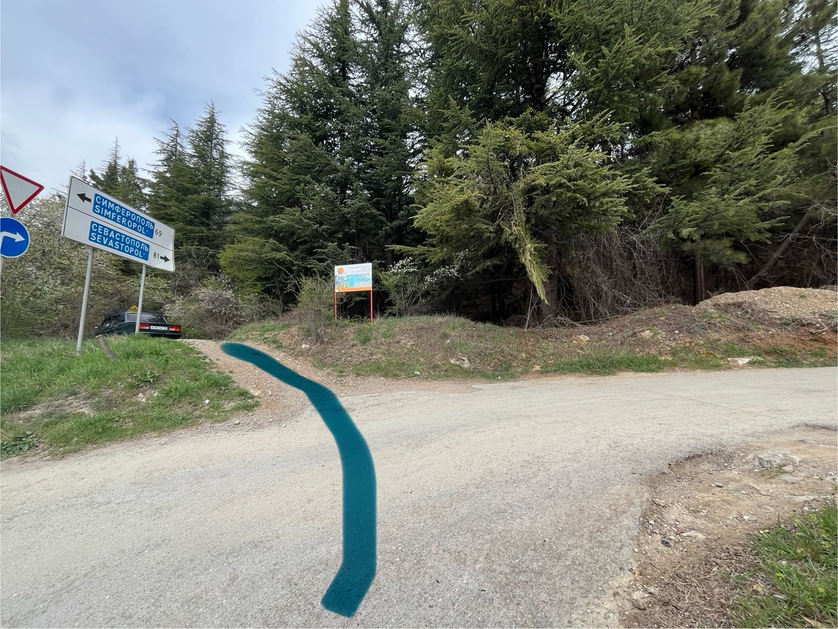 Вот по этой тропинке надо идти, направо уходит дорога, туда не надо