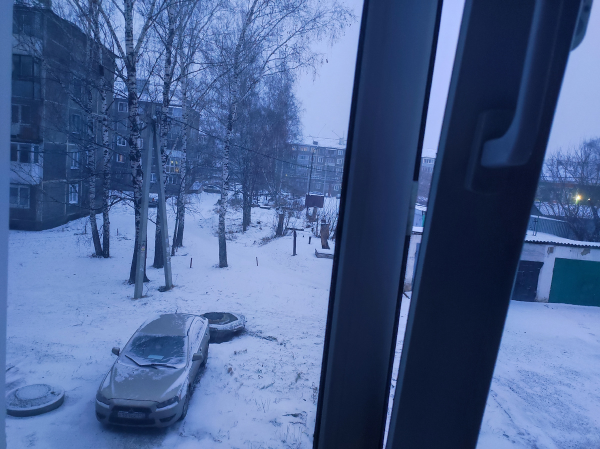 За окном поют птицы, снег... Утром насладилась этим видом, но что-то холодновато от открытого окна.
