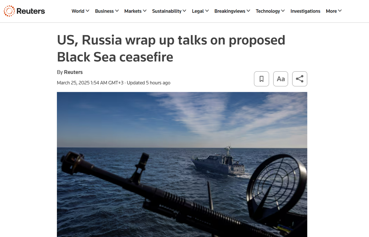     США и Россия завершили переговоры по предложению о прекращении огня в Чёрном море / Скрин Reuteurs