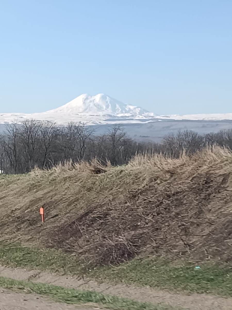 Не очень четко, фотографировала за рулем. Невероятно ясно сегодня Эльбрус был виден.