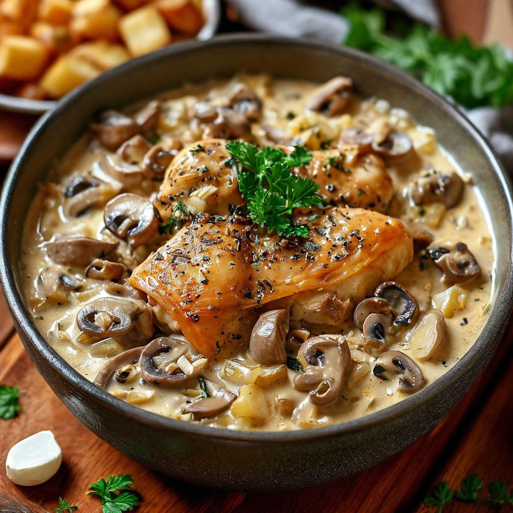 Куриное филе с грибами в сметаном соусе — это блюдо, которое сочетает в себе нежное мясо курицы и насыщенный вкус грибов, что делает его питательным и вкусным.