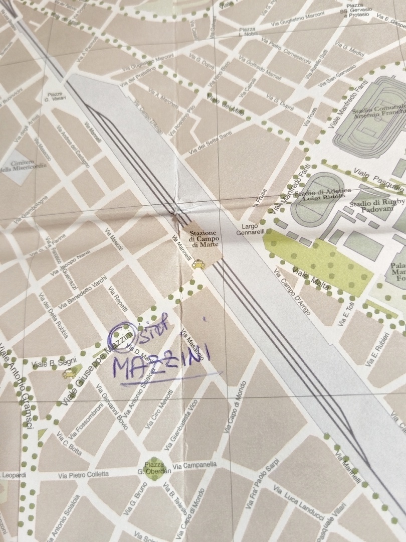 Заметка на карте от Массимилиано (название остановки, на которой надо выходить)