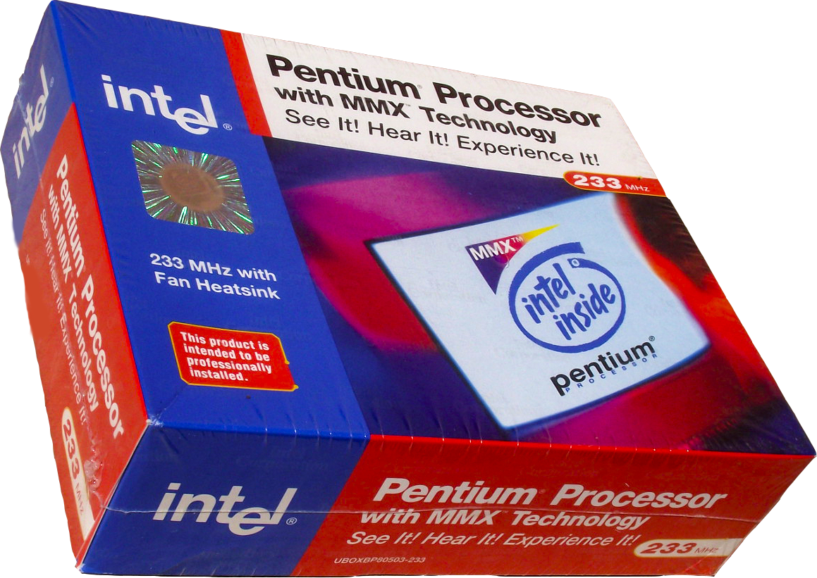 Коробка с BOX версией процессора Intel Pentium MMX 233 MHz (фото из сети).