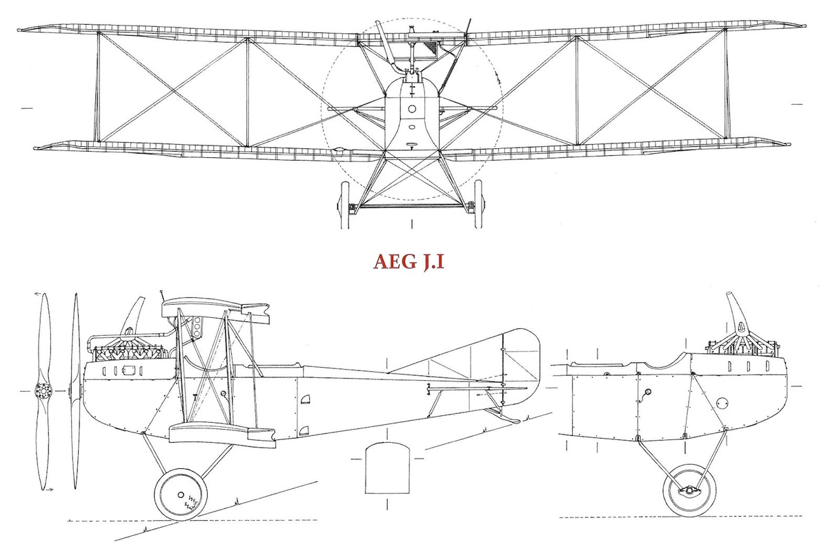схема штурмовика AEG J.I. Виды спереди и сбоку. Схема flyingmachines.ru