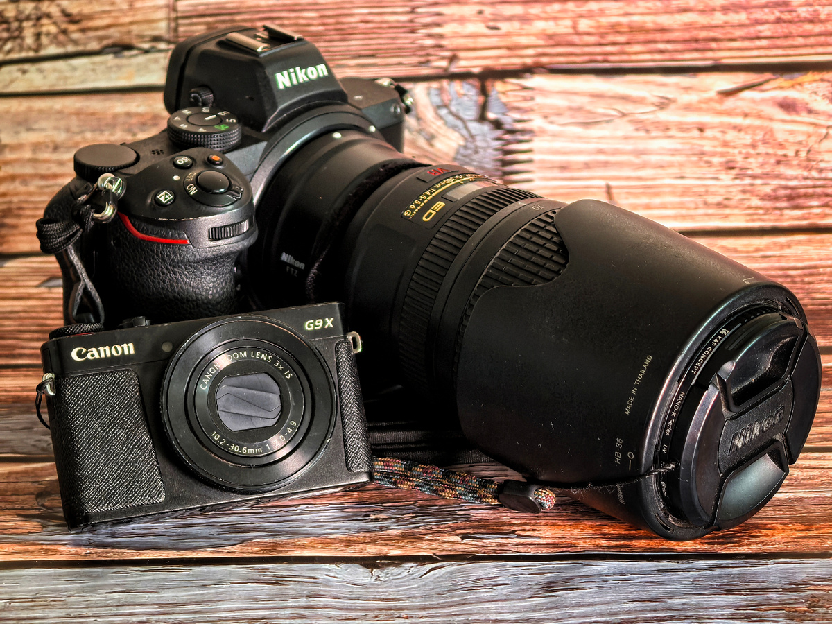 Canon PowerShot G9X MarkII и Nikon Z5 + Nikkor AF-S 70-300мм. 1:4,5-5,6 G VR.