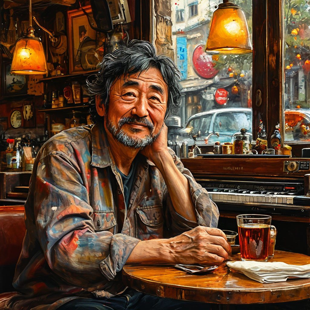 А этот посетитель немного похож на Мураками в зрелом возрасте