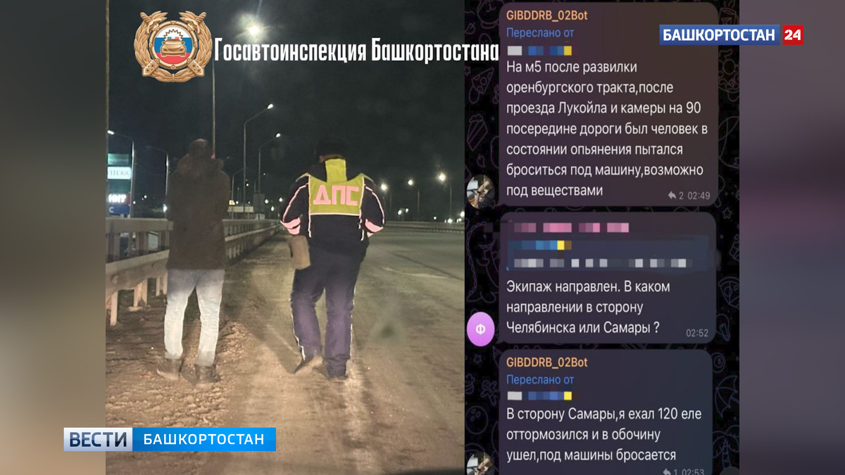    В Башкортостане на трассе М-5 инспекторы ДПС спасли пешехода