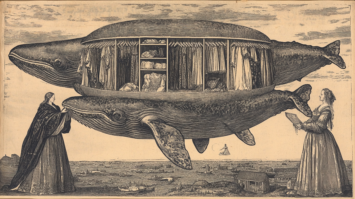 Вот эти тетеньки с китами тоже занятные получились. Дирижабль с платьями, ага)) 