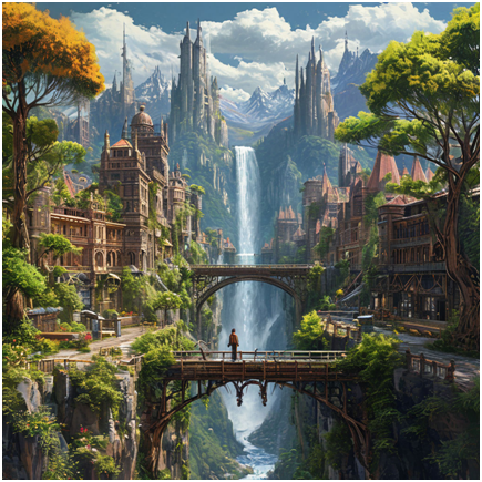 Сгенерировано ИИ- потусторонний, параллельный, тёмный мир, мост перехода.