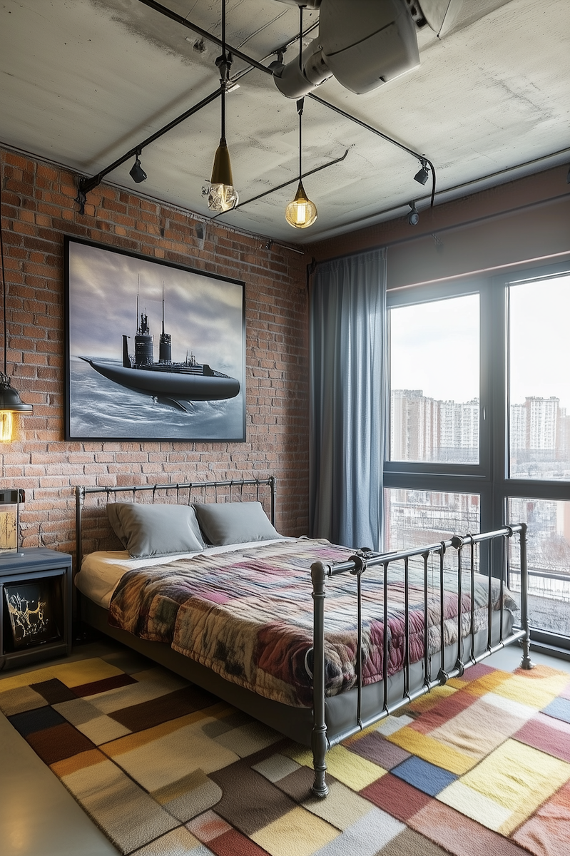 Спальня в стиле лофт