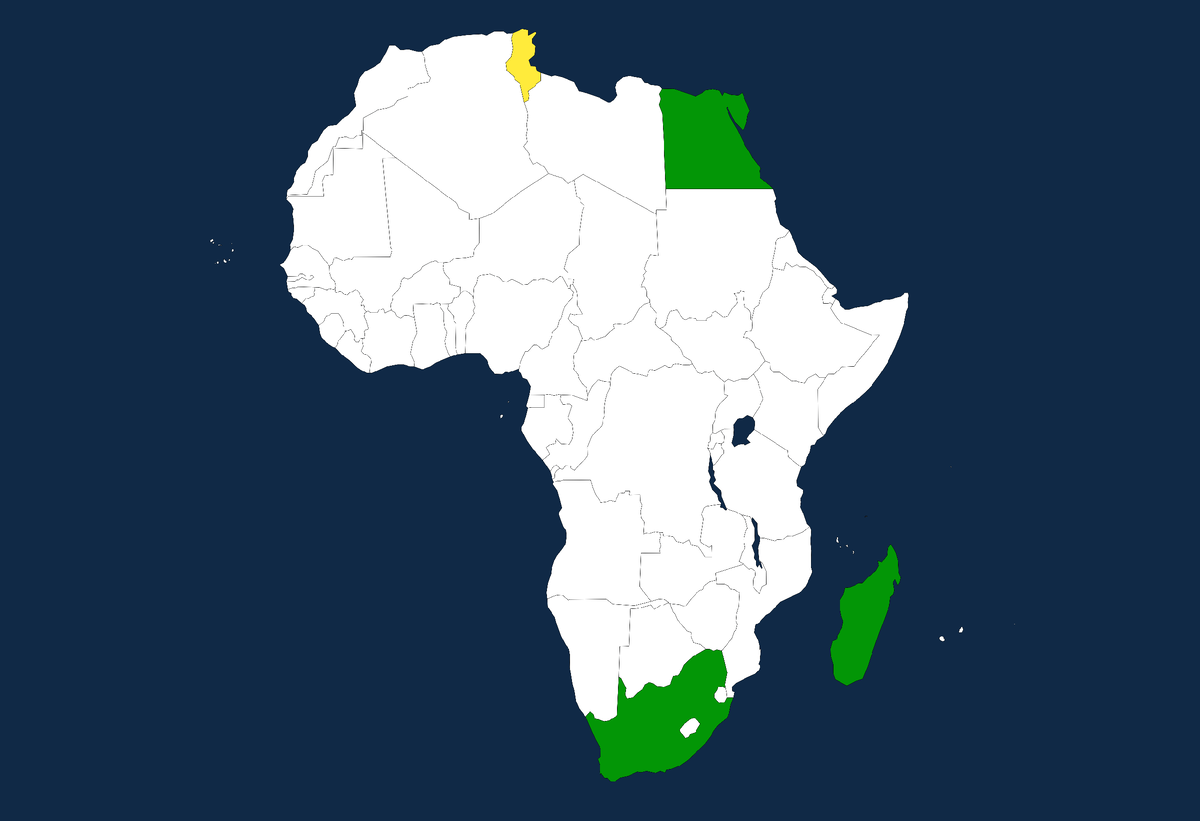 Тунис (выделен жёлтым) на фоне уже изученных стран Африки.