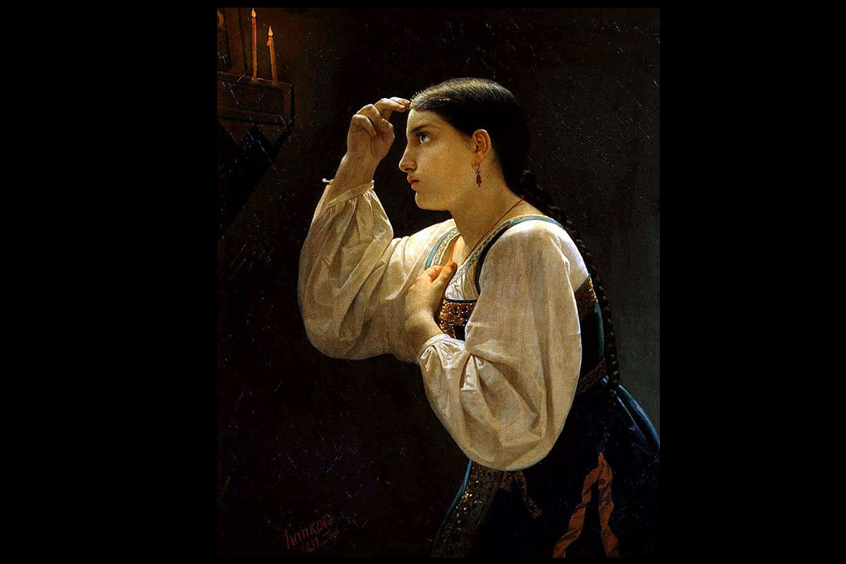 Яков Капков. Молящаяся девушка. 1851. Источник изображения: https://svistanet.com/wp-content/uploads/2019/09/xudozhnik_Yakov_Kapkov_11.jpg