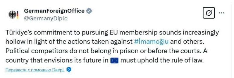    Германия поддержала протесты в Турции, вспыхнувшие из-за ареста мэра Стамбула