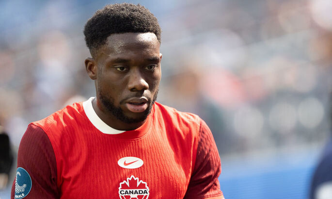    INGLEWOOD, CALIFORNIA - MARCH 23: Alphonso Davies of Canada looks on during the CONCACAF Nations League third-place match between United States and Canada at SoFi Stadium on March 23, 2025 in Inglewood, California. (Photo by Alexis Quiroz/Jam Media/Getty Images) admin