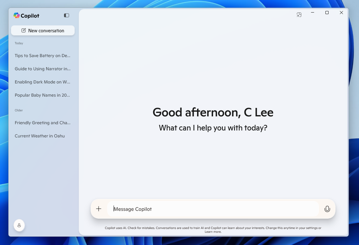 Изображение: Microsoft. Новый дизайн приложения "Копилот".