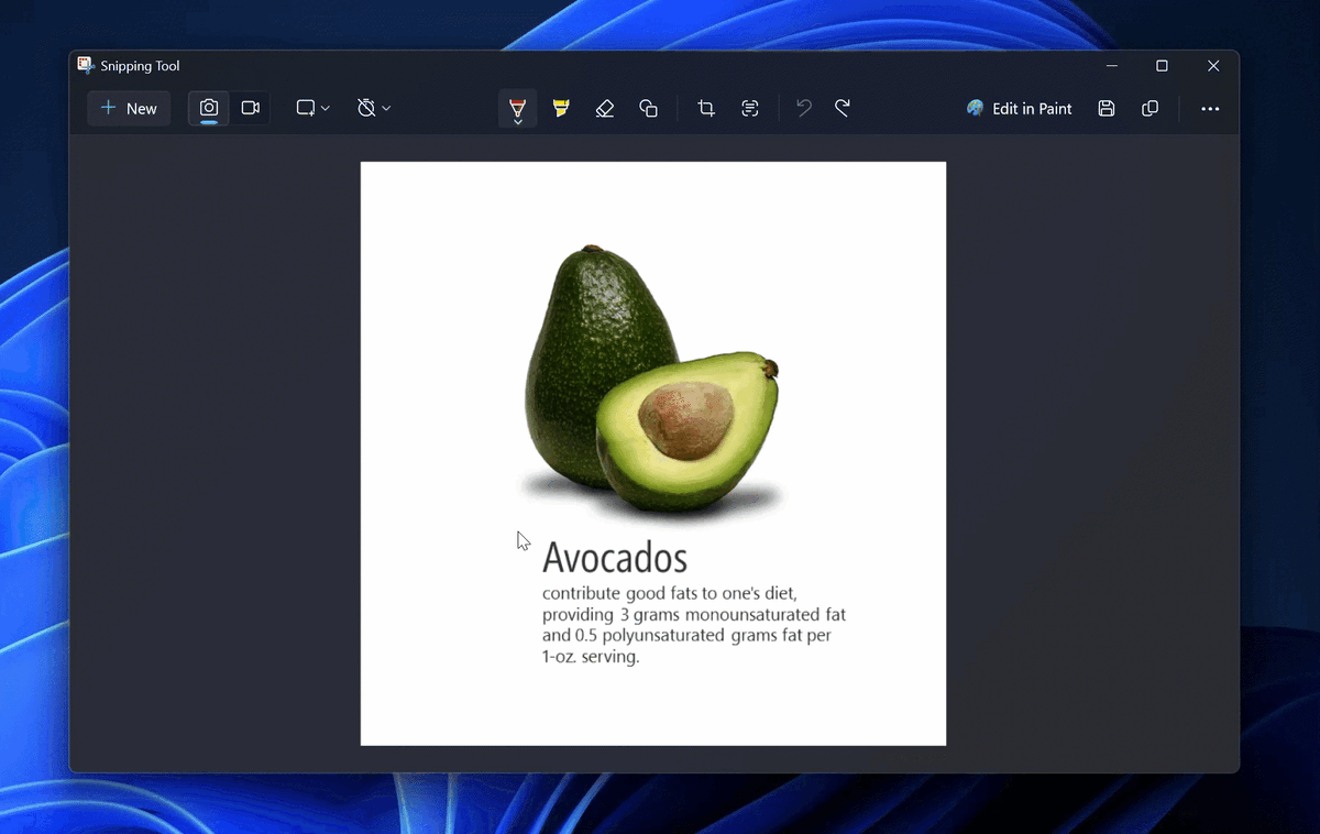 Изображение: Microsoft. Новая функция "Рисовать и удерживать" для приложения "Ножницы".