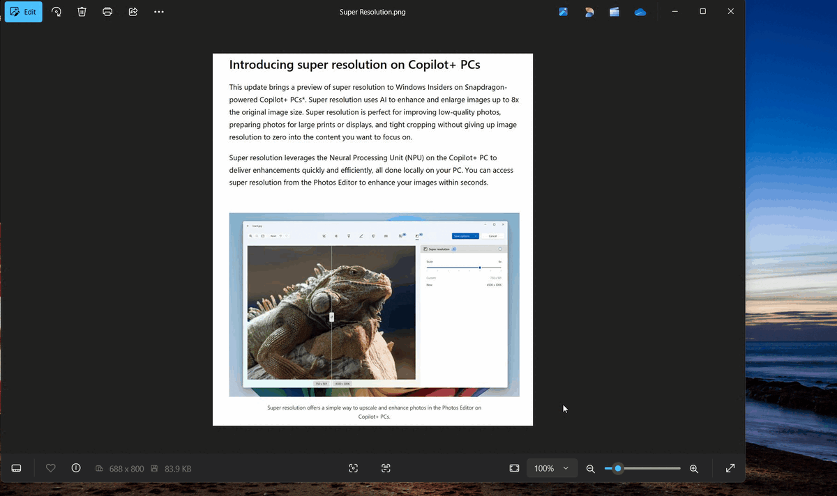 Изображение: Microsoft. Поиск в интернет-браузере "Microsoft Edge" и поисковой системе "Microsoft Bing" информации о выделенном тексте, распознанном на изображении с использованием функции "OCR" в приложении "Фотографии".