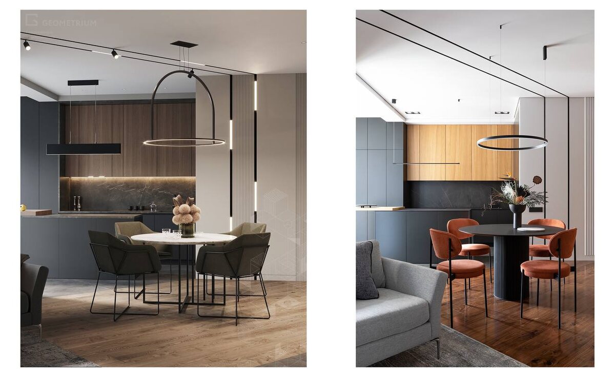 Реализованный дизайн-проект в ЖК Династия. Слева - рендер, спрва - фото.