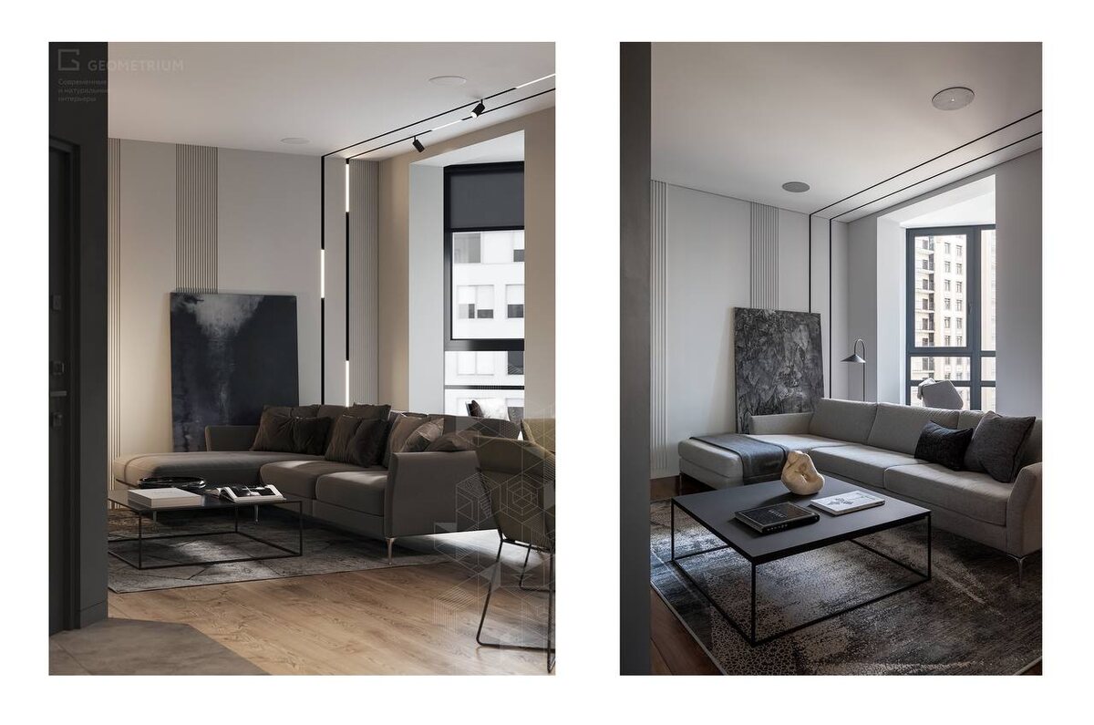 Реализованный дизайн-проект в ЖК Династия. Слева - рендер, спрва - фото.