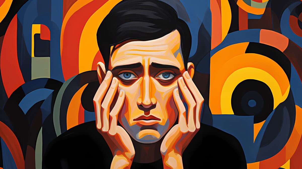 Картина с грустным лицом, отражающее пессимистичное настроение