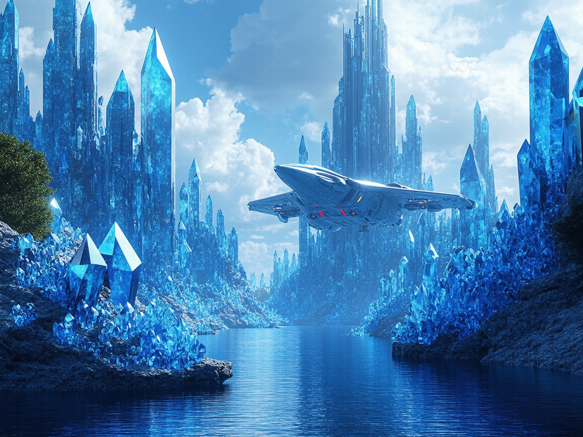 Город Атлантиды с кристаллами и летающими машинами