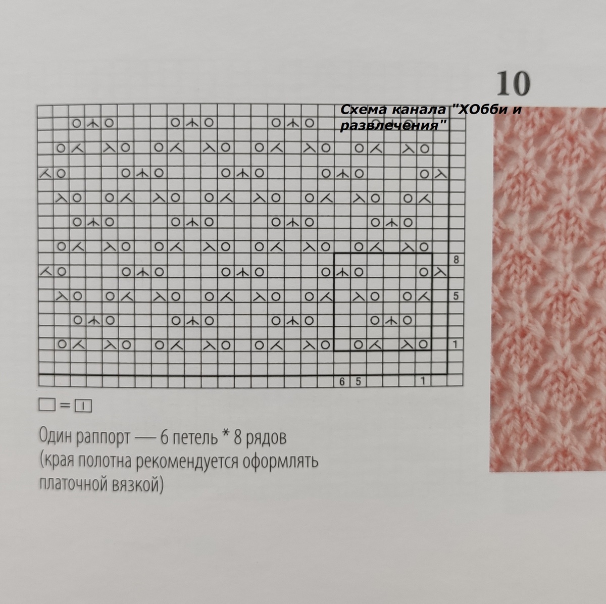Схема вязания мелкого ажурного узора.
