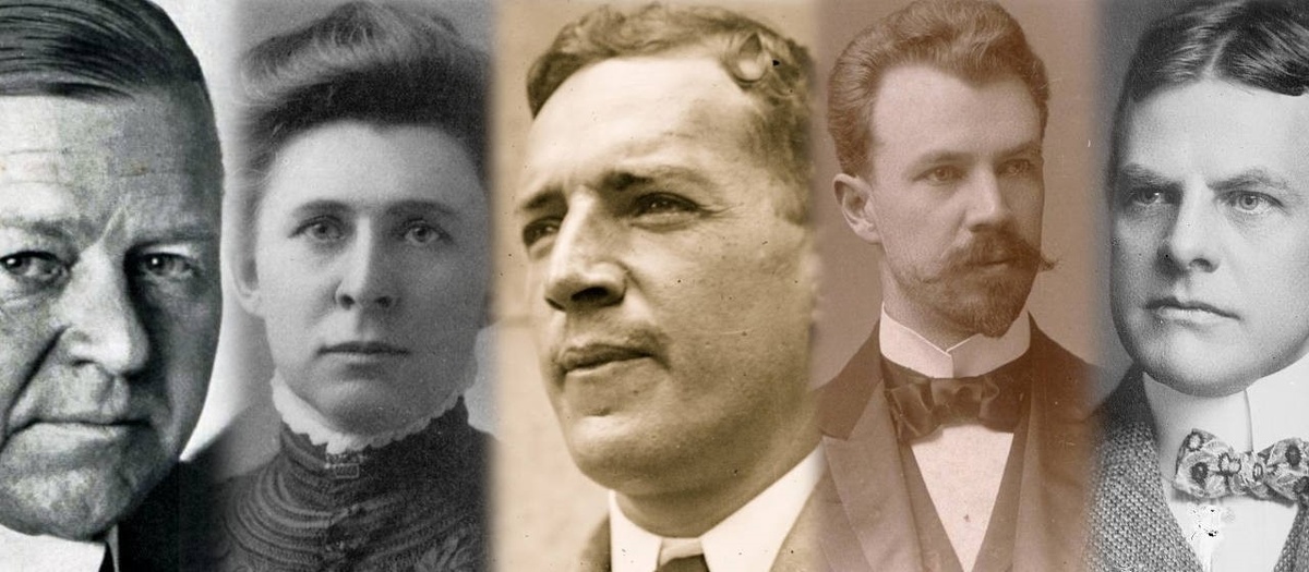 Сэмюэль Адамс, Ида Тарбелл, Эптон Синклер, Линкольн Стеффенс, Дэвид Филлипс (слева направо) - ведущие "разгребатели грязи".