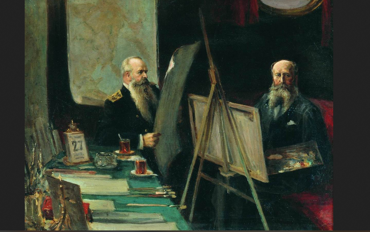Евгений Столица. "Вице-адмирал Степан Макаров и художник-баталист Василий Верещагин в каюте "Петропавловска""
