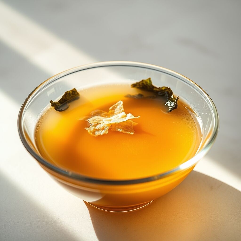 Традиционный японский бульон даси с водорослями и рыбными хлопьями