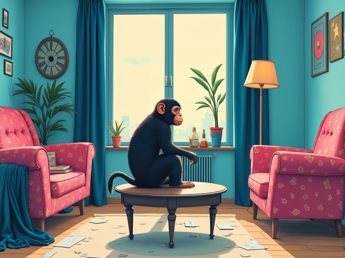 Обезьяна задумала о том где же она живет — в коливинге или в коммуналке...