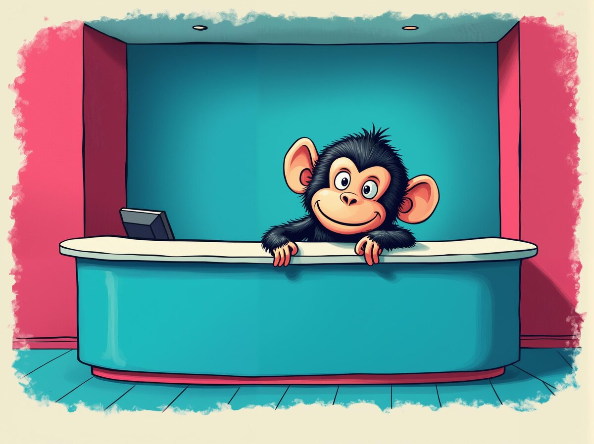 Обезьянка на ресепшене желает вам приятного времени суток