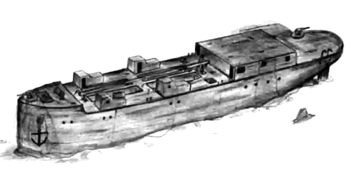 Рисунок тральщика, лежащего на дне моря.