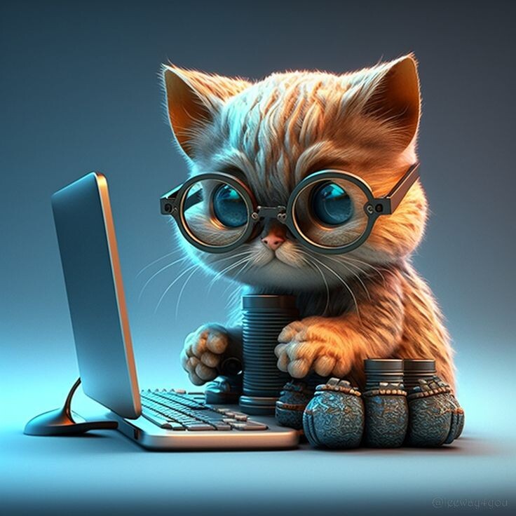 создано по запросу "кот в очках изучает ИИ в компьютере с кибер инвентарём")