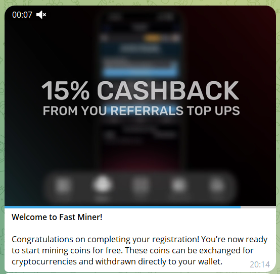 Приветственный пост в приложении Fast Miner