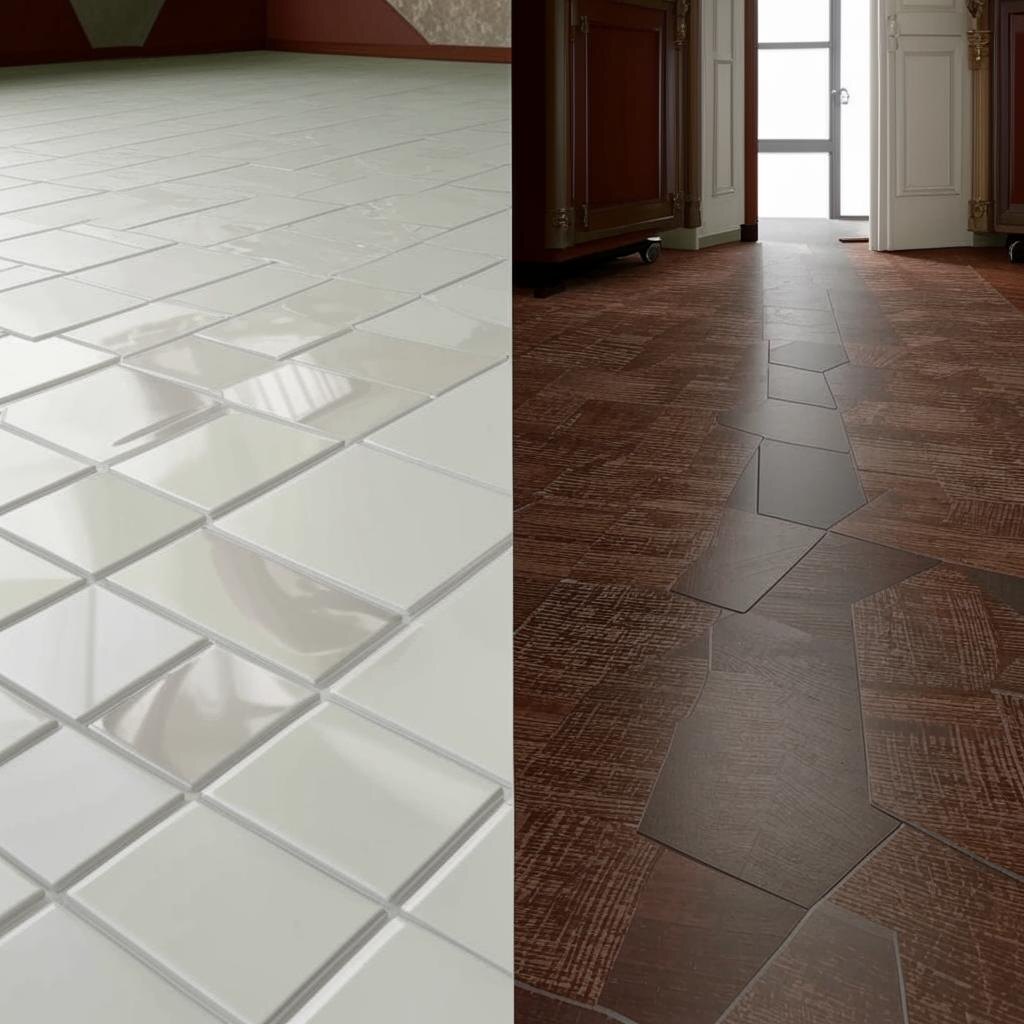 Кварцвинил и плитка для сравнения.